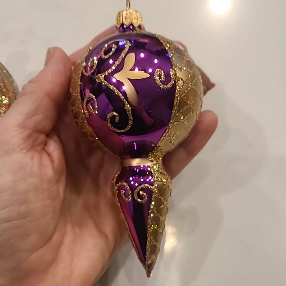 Set of 2 Hand-blown Glass Purple Ornaments